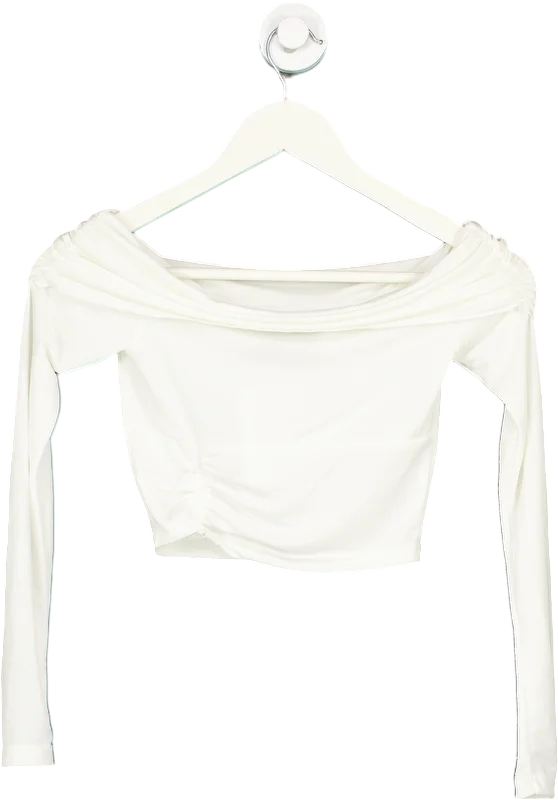 Women's Patterned SweatersWhite Fox White Off-Shoulder Crop Top UK XS