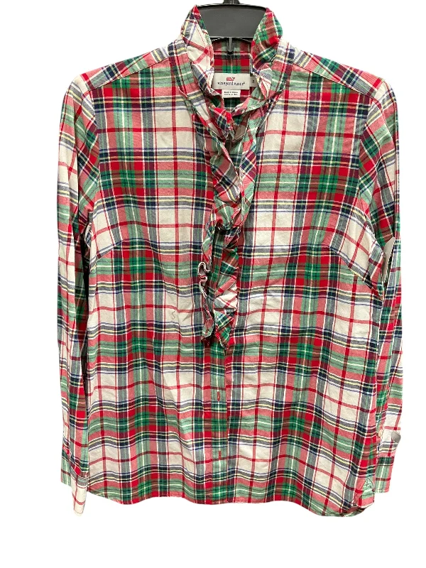 Women's Blouse with Peter Pan CollarBlouse Long Sleeve By Vineyard Vines In Plaid Pattern, Size: M