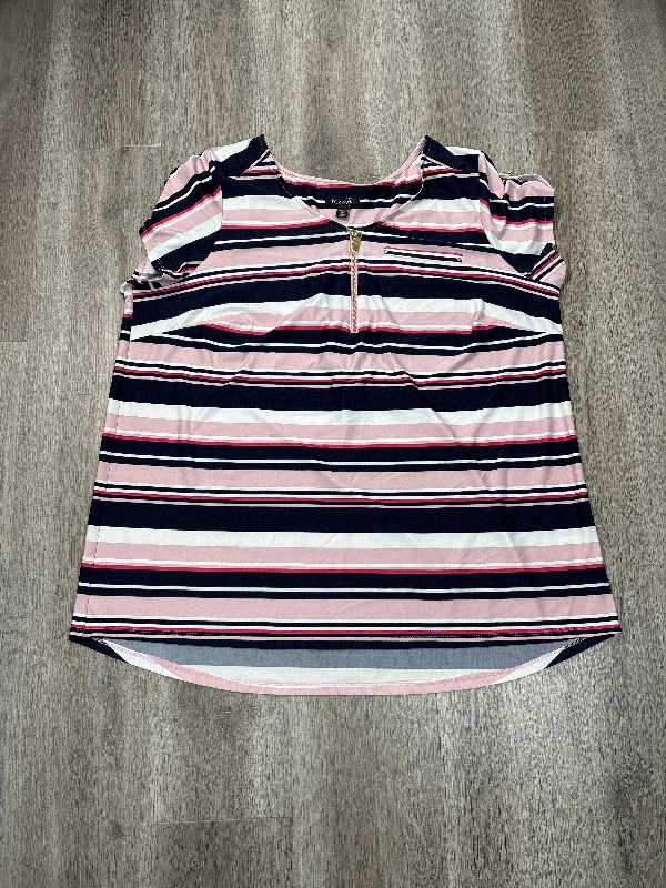 Women's Blouse with Notched CollarBlouse Short Sleeve By Roz And Ali In Striped Pattern, Size: 2x