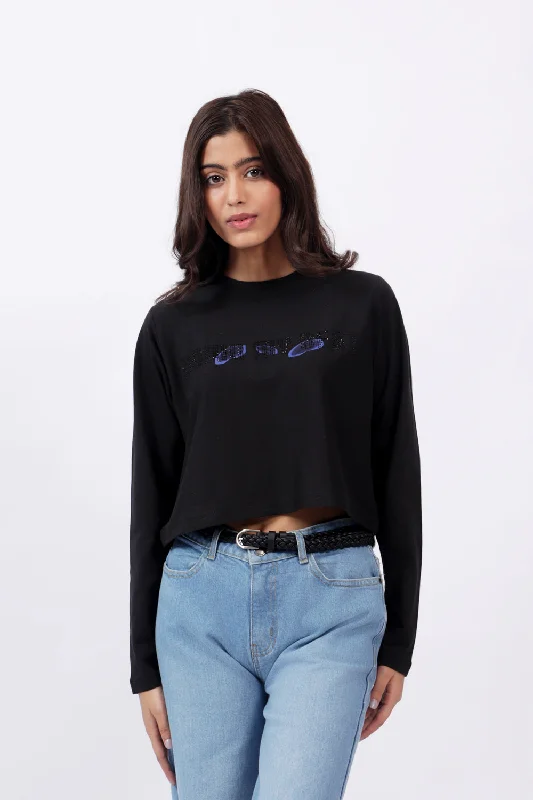 Women's Patterned BlouseCROPPED EMBELLISHED TEE