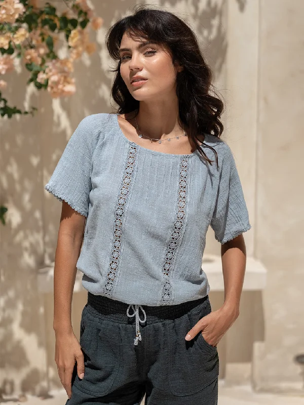 Women's Blouse with Keyhole NeckDaisy Organic Cotton Blouse Slate Blue