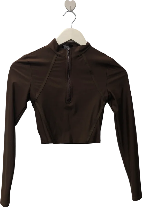 Women's Narrow Collar Sweaterssorella Brown Quarter Zip Gym Top UK XS