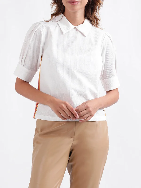 Women's Blouse with Wide CollarIconic Women Solid Short Sleeves Collar Top