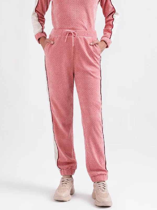 Women's Blouse with SmockingIconic Women Pink Colour blocked Regular Fit Sweatpant