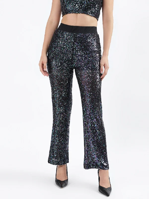 Women's Blouse with High CollarCentre Stage Women Multi Embellished Flared Trouser