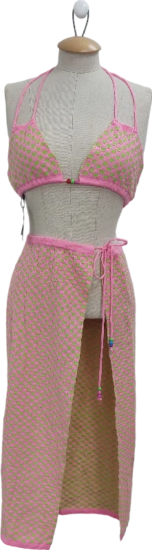 Women's Patchwork SweatersPrettyLittleThing Pink Knitted Sarong And Bead Detail Top UK S