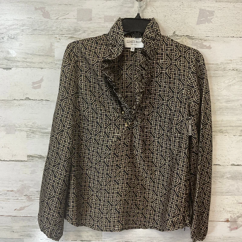 Women's Blouse with PocketsBlouse Long Sleeve By  ELIZABETH MCKAY  In Black & Tan, Size: M