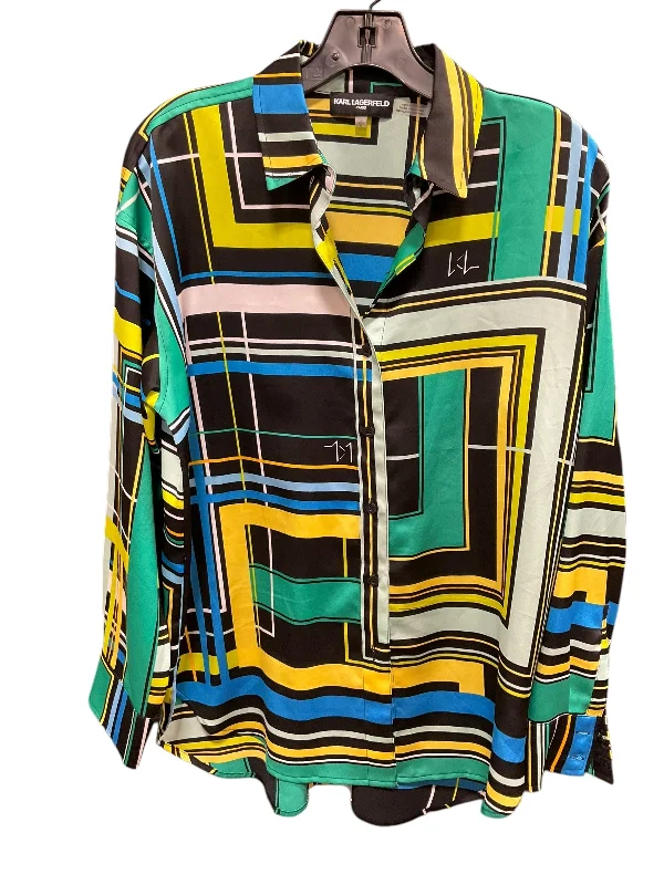 Women's Blouse with Rounded HemBlouse Designer By Karl Lagerfeld In Multi-colored, Size: S