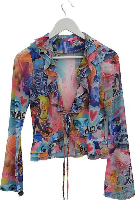 Women's Azerbaijani Wool SweatersElsie & Fred Multicoloured Graphic Print Chiffon Shirt UK XXS