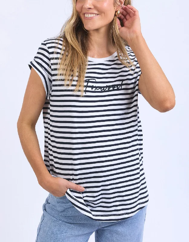 Women's Blouse with Notched CollarSignature Stripe Tee - Dark Sapphire/White Stripe