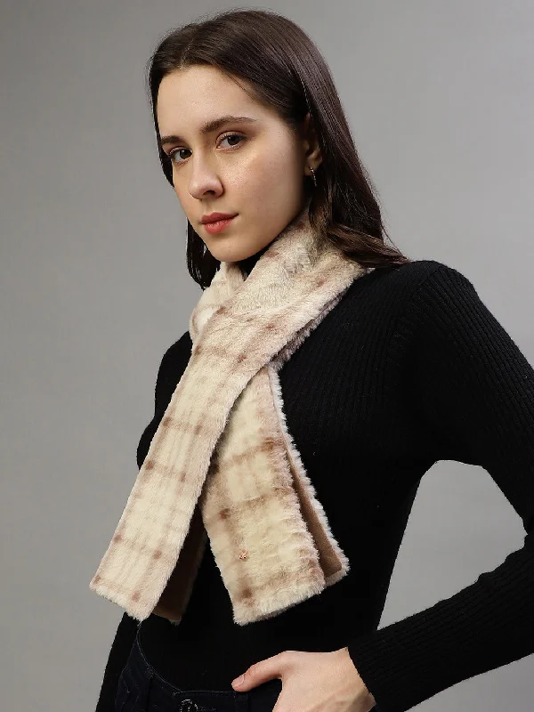 Women's Blouse with Square CollarIconic Women Beige Checked Muffler