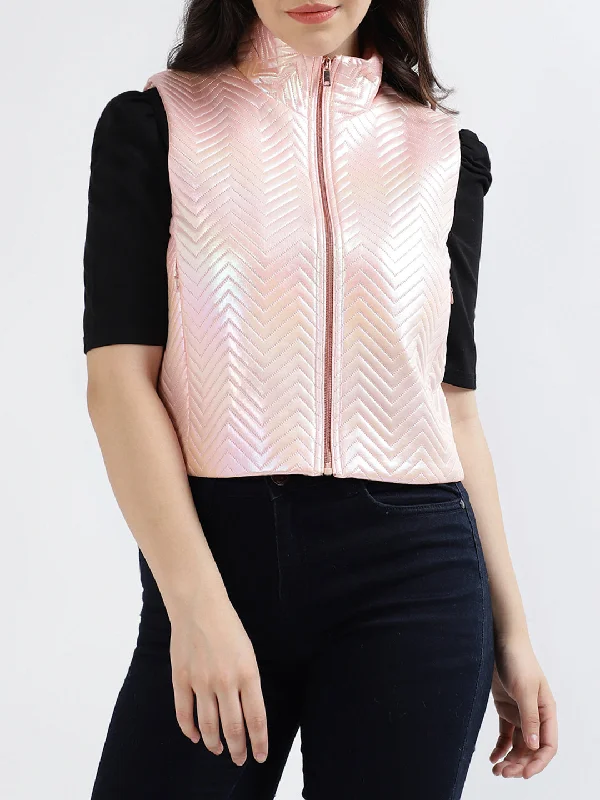 Women's V-Neck BlouseCentre Stage Women Solid Stand Collar Sleeveless Jacket