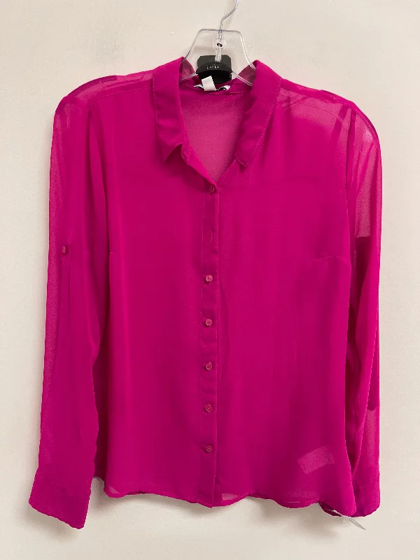 Women's Blouse with Rounded HemBlouse Long Sleeve By Express In Pink, Size: S