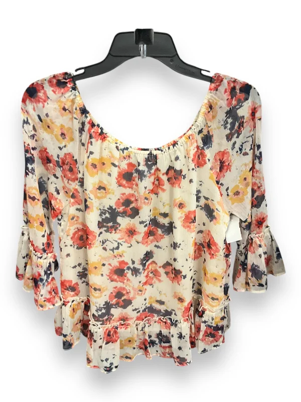 Women's Blouse with Peter Pan CollarBlouse 3/4 Sleeve By Lucky Brand In Floral Print, Size: M