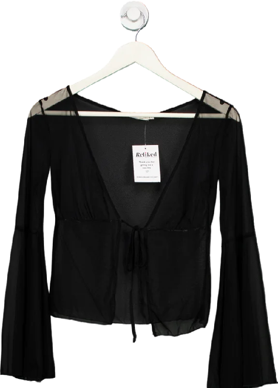 Women's Georgian Wool SweatersGod Save Queens Black Sheer Tie-Front Top UK L