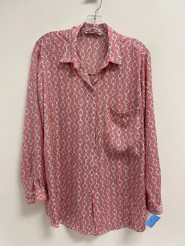 Women's Blouse with U-Shaped CollarBlouse Long Sleeve By Zara In Pink, Size: Xl