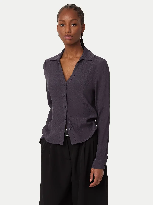 Women's Blouse with Short SleevesThe Fitted Sheer Blouse in Dark Grey