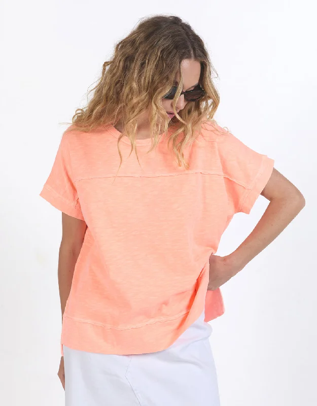 Women's Blouse with Keyhole CollarAllison Tee - Neon Peach