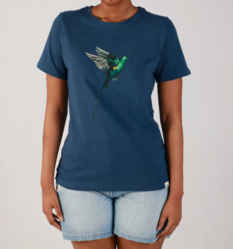 Women's Blouse with V-Shaped Hem"MRLI-MALACHITE-COTT- BLUETTE