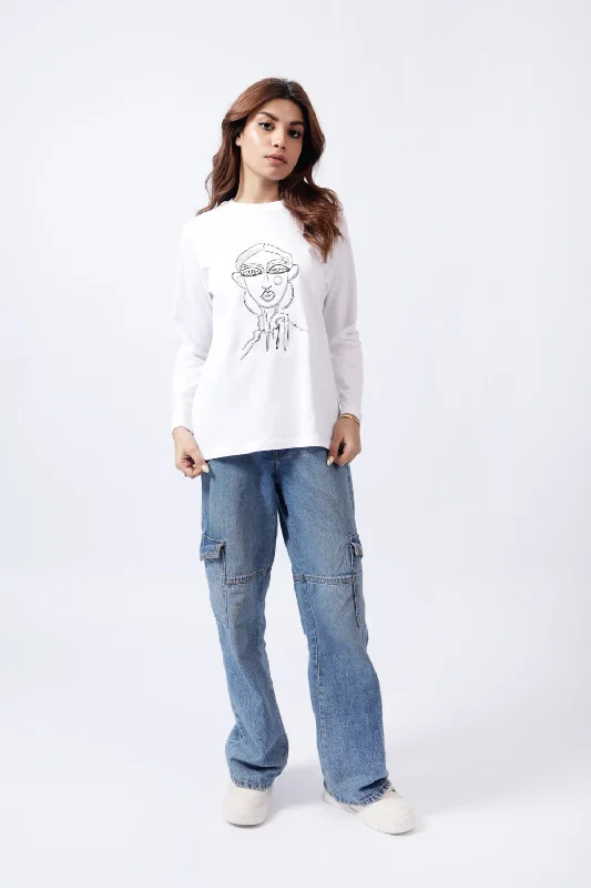 Women's Blouse with HoodOVERSIZED EMBROIDERED TEE