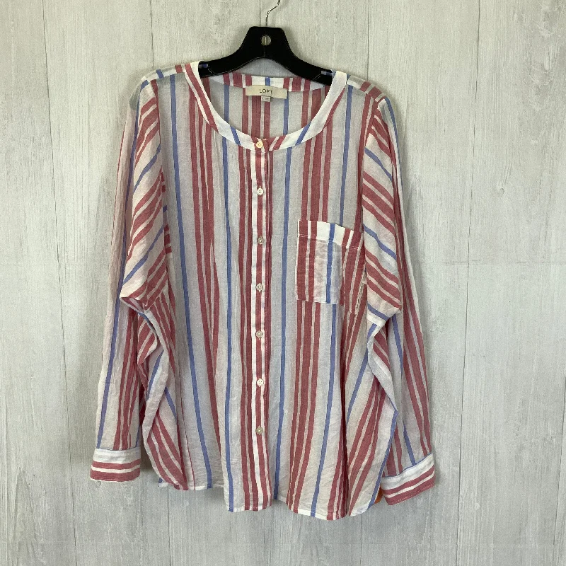 Women's Blouse with Wide CollarBlouse Long Sleeve By Loft In Blue & Red & White, Size: Xl