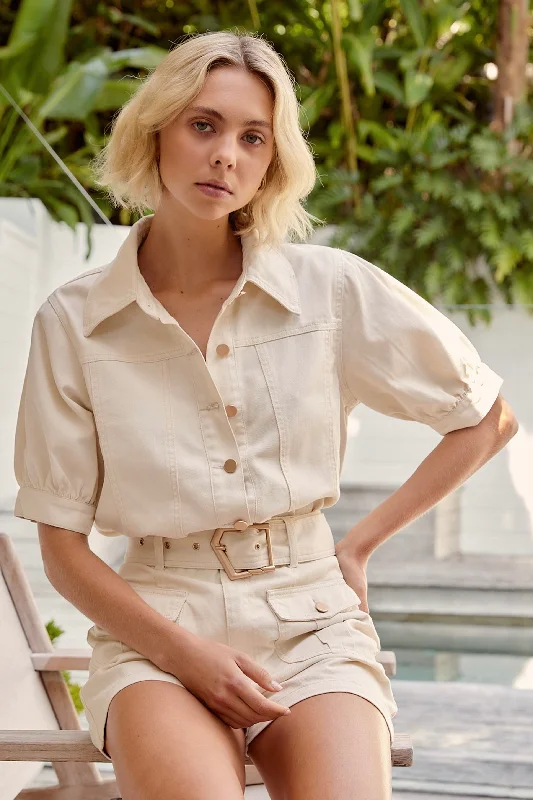 Women's Blouse with Rounded CollarKokomo Ivory Denim Shirt