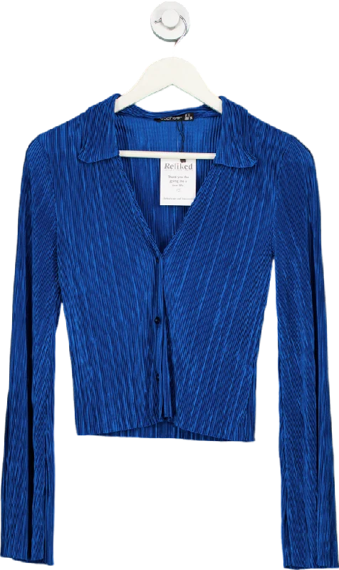 Boohoo Blue Pleated Long Sleeve Top UK 8