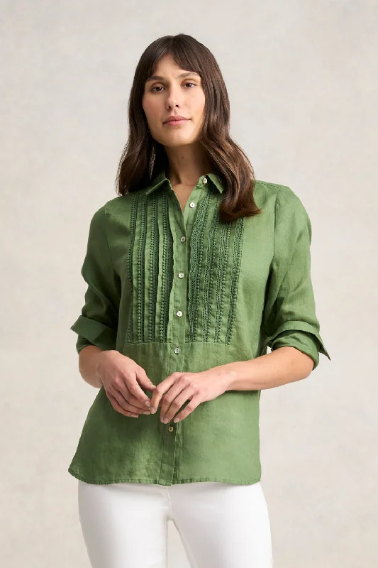 Women's Blouse with Keyhole CollarLace Trim Linen Shirt