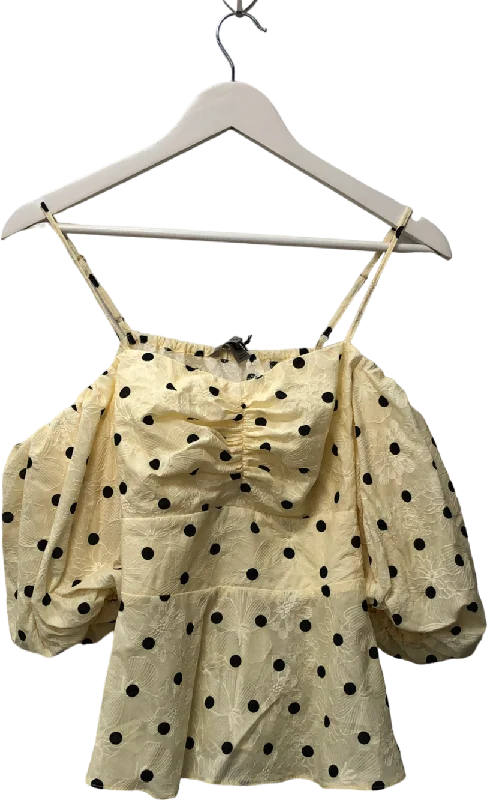 Women's Greek Wool SweatersRiver Island Polka Dot Print Bardot Top In Yellow UK 12