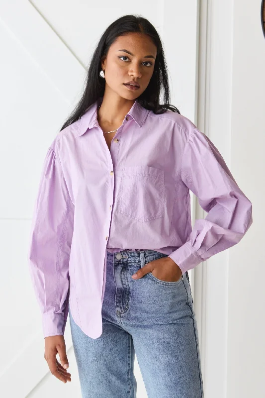 Women's Blouse with ShirringBreezy Lilac Poplin Drop Shoulder LS Shirt