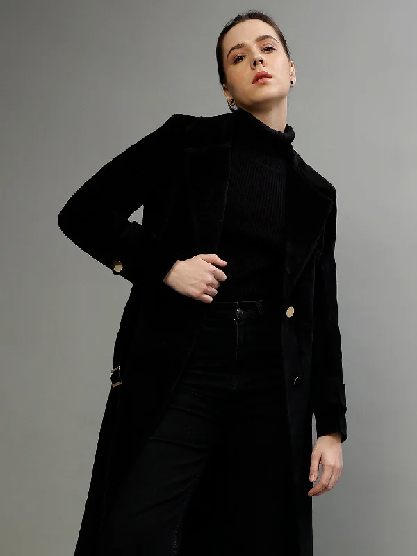 Women's Blouse with BeltCentre Stage Women Solid Notched Lapel Full Sleeves Overcoat