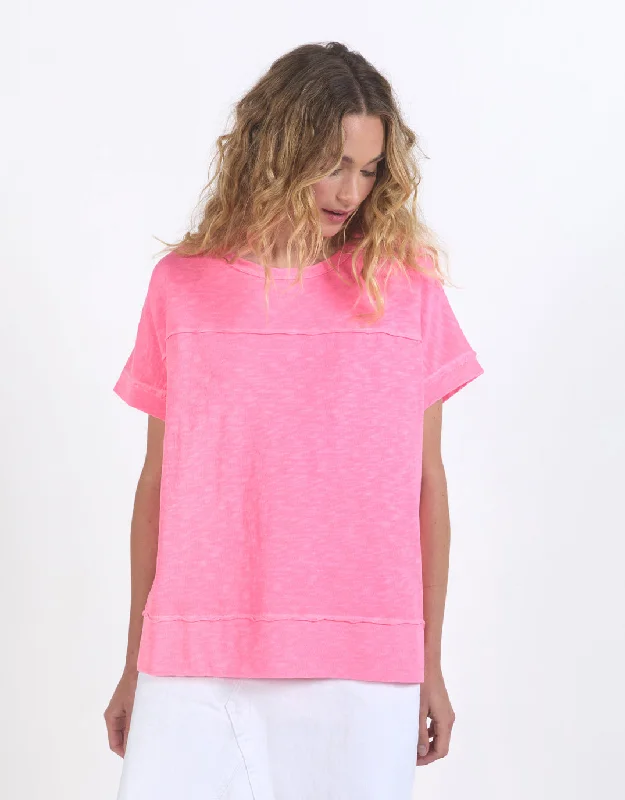 Women's Blouse with U-Shaped CollarAllison Tee - Neon Rose