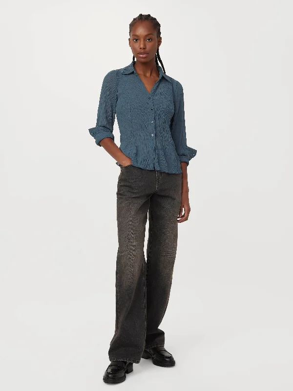 Women's Blouse with Asymmetrical HemThe Textured Sheer Blouse in Slate