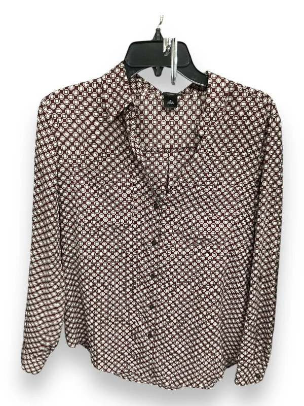 Women's Blouse with Keyhole NeckBlouse Long Sleeve By Ann Taylor In Geometric Pattern, Size: M