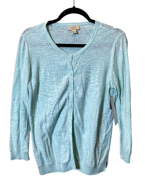 Women's Collarless Design SweatersSweater Cardigan By Loft In Aqua, Size: M