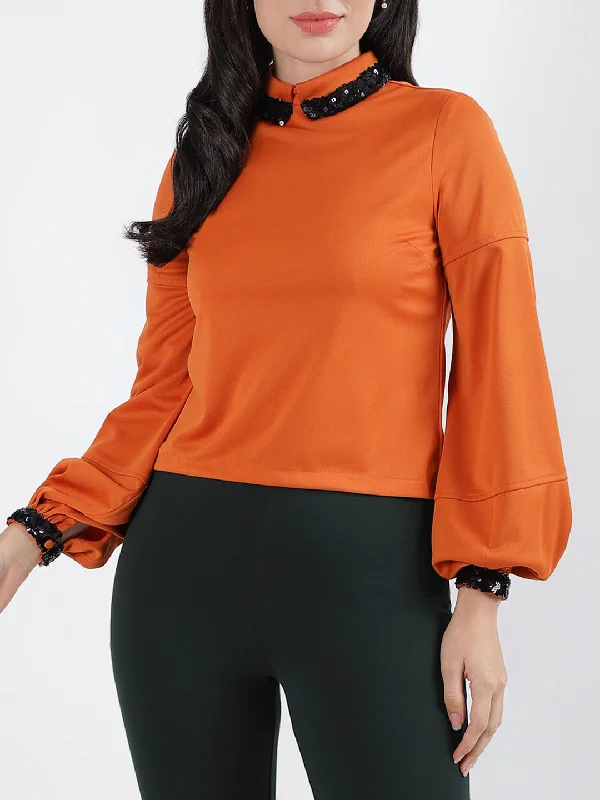 Women's Blouse for OfficeCentre Stage Women Solid High Neck Full Sleeves Top