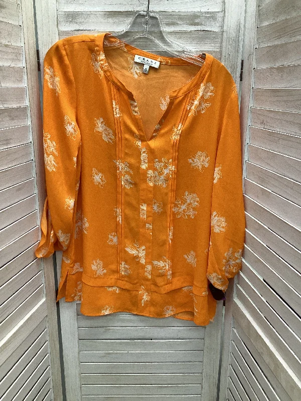 Women's Blouse with Sweetheart CollarBlouse Long Sleeve By Chaus In Orange, Size: S