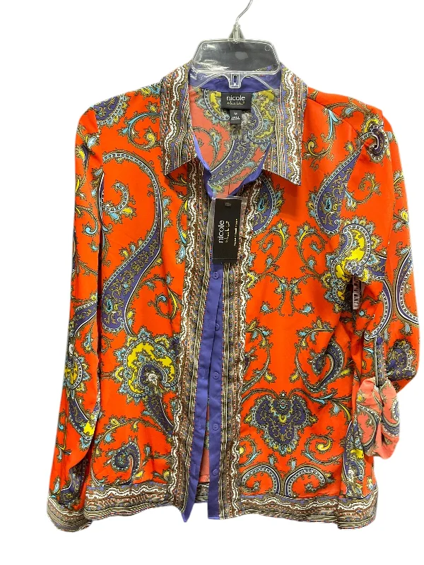 Women's Blouse with Shawl CollarBlouse Long Sleeve By Nicole Miller In Multi-colored, Size: M