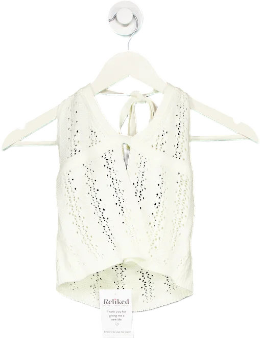 Women's Notched Collar SweatersTiger Mist White Crochet Halter Top UK S