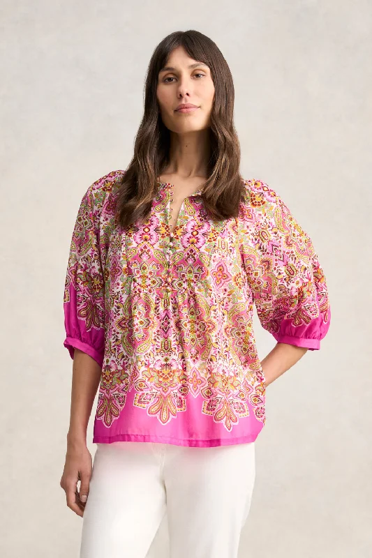 Women's Blouse with ButtonsCotton Blouse - Moroccan Tile Print