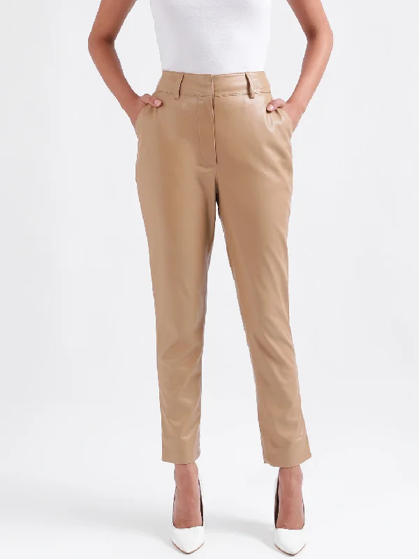 Women's Blouse for WeddingIconic Women Beige Solid Regular Fit Trouser