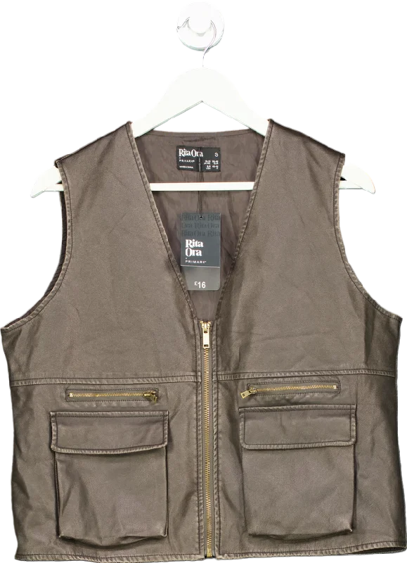 Women's Low Collar SweatersRita Ora Brown Utility Vest UK S