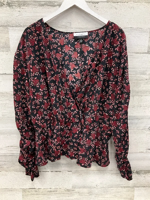 Women's Blouse with Low CollarBlouse Long Sleeve By Eloquii In Black Floral, Size: 3x