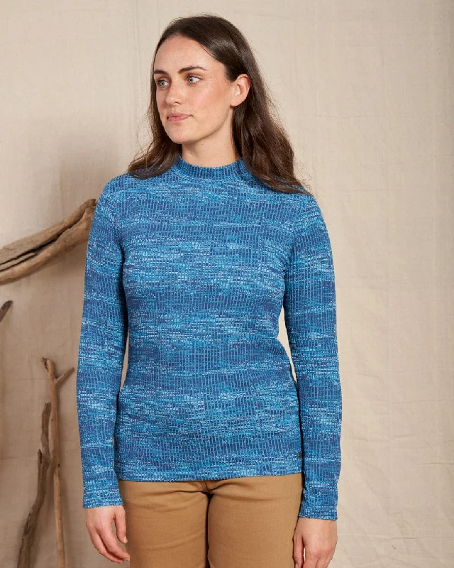 Women's Blouse with PocketsSpace Dye Brooklyn - Womens Funnel Neck Top - Blue