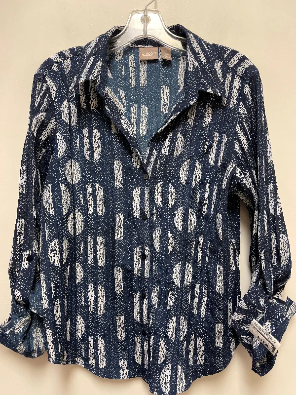 Women's Blouse for PartyBlouse Long Sleeve By Chicos In Blue & White, Size: M