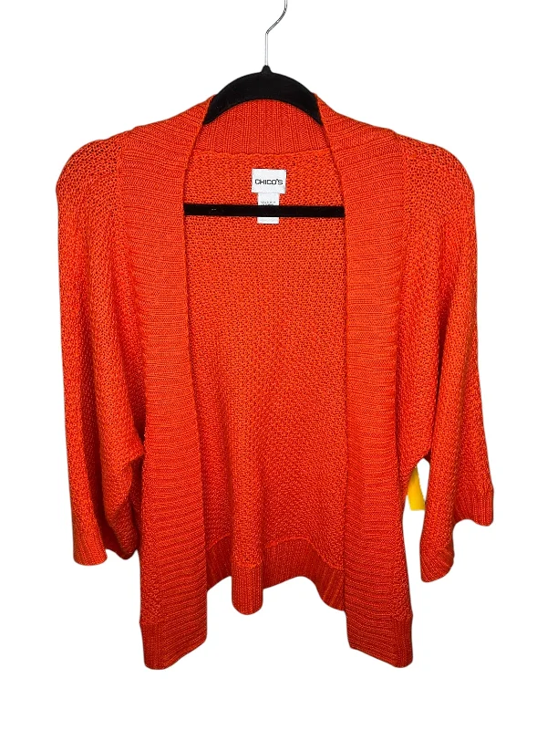 Women's Rounded Collar SweatersCardigan By Chicos In Orange, Size: 2