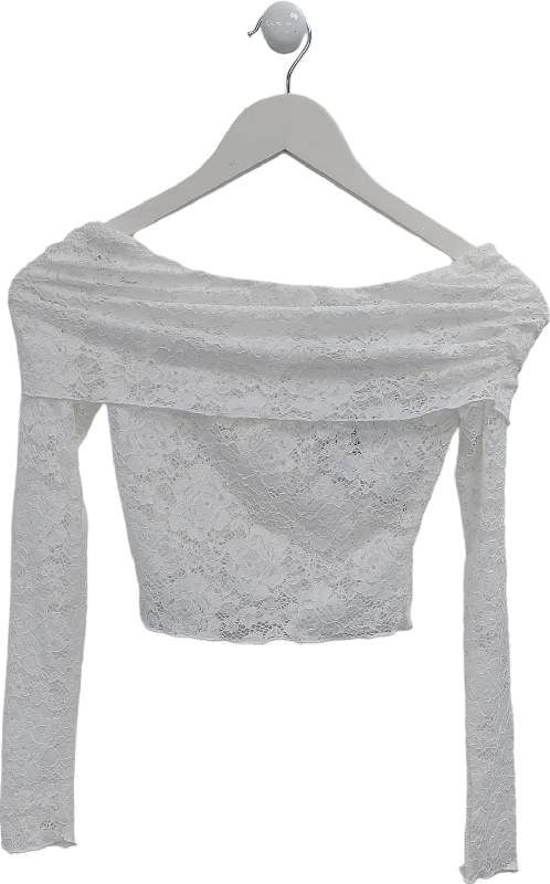 Women's Crop SweatersSLA the label White Off The Shoulder Lace Top UK XXXS