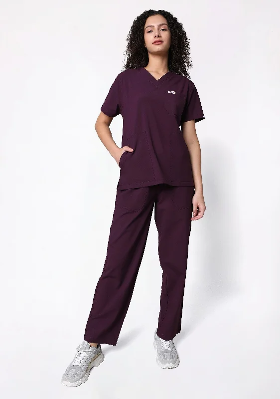 Women's Blouse with Peter Pan CollarEcoflex Women's V-Neck (Wine) New Gen Scrub