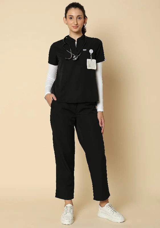 Women's Blouse with Cropped LengthClassic Women's Mandarin Collar (Black) Scrub