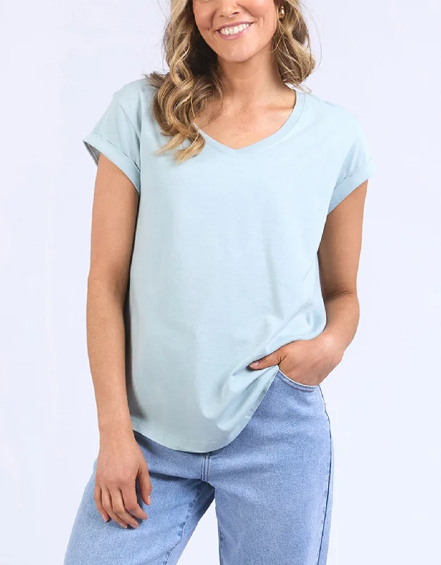 Women's Blouse with Rounded CollarManly Vee Tee - Blue Bell